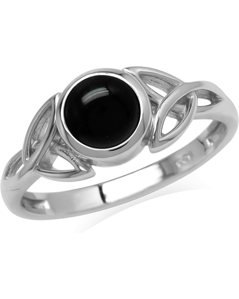 6 mm Round Cabochon Stone 925 Sterling Silver Triquetra Celtic Knot Ring Jewelry for Women or Teens natural black onyx $12.09...