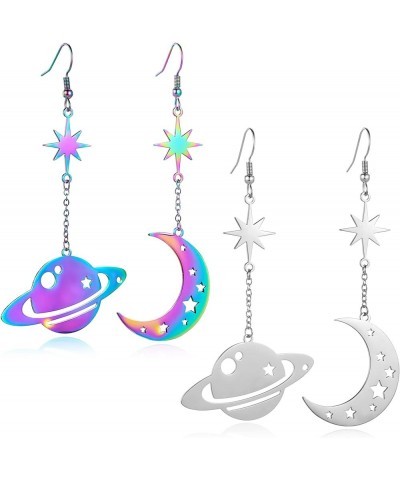 Space Dangle Earrings for Women Girls Asymmetrical Celestial Moon Star Saturn Earrings Dangling Crescent Moon Planet Drops Go...