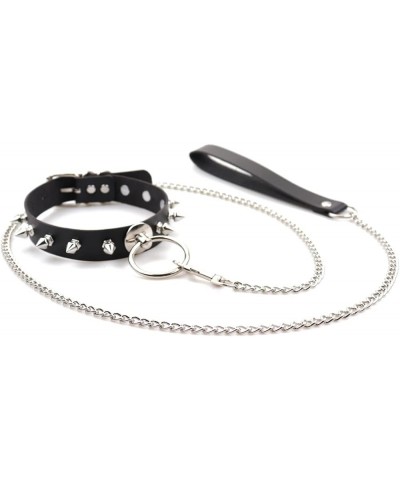 Punk Rivets Choker PU Leather Hauling Chain Collar Metal Ring Gothic Necklace NightClub Neck Accessories Adjustable Buckle Bl...