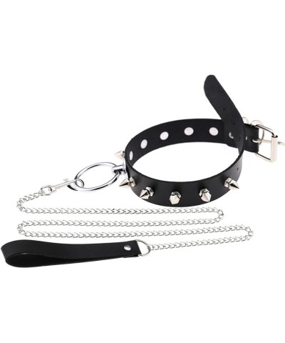 Punk Rivets Choker PU Leather Hauling Chain Collar Metal Ring Gothic Necklace NightClub Neck Accessories Adjustable Buckle Bl...