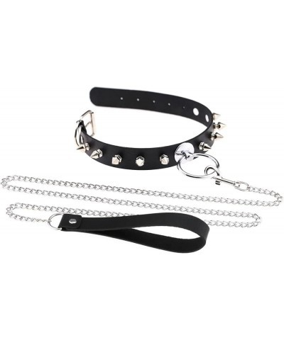 Punk Rivets Choker PU Leather Hauling Chain Collar Metal Ring Gothic Necklace NightClub Neck Accessories Adjustable Buckle Bl...