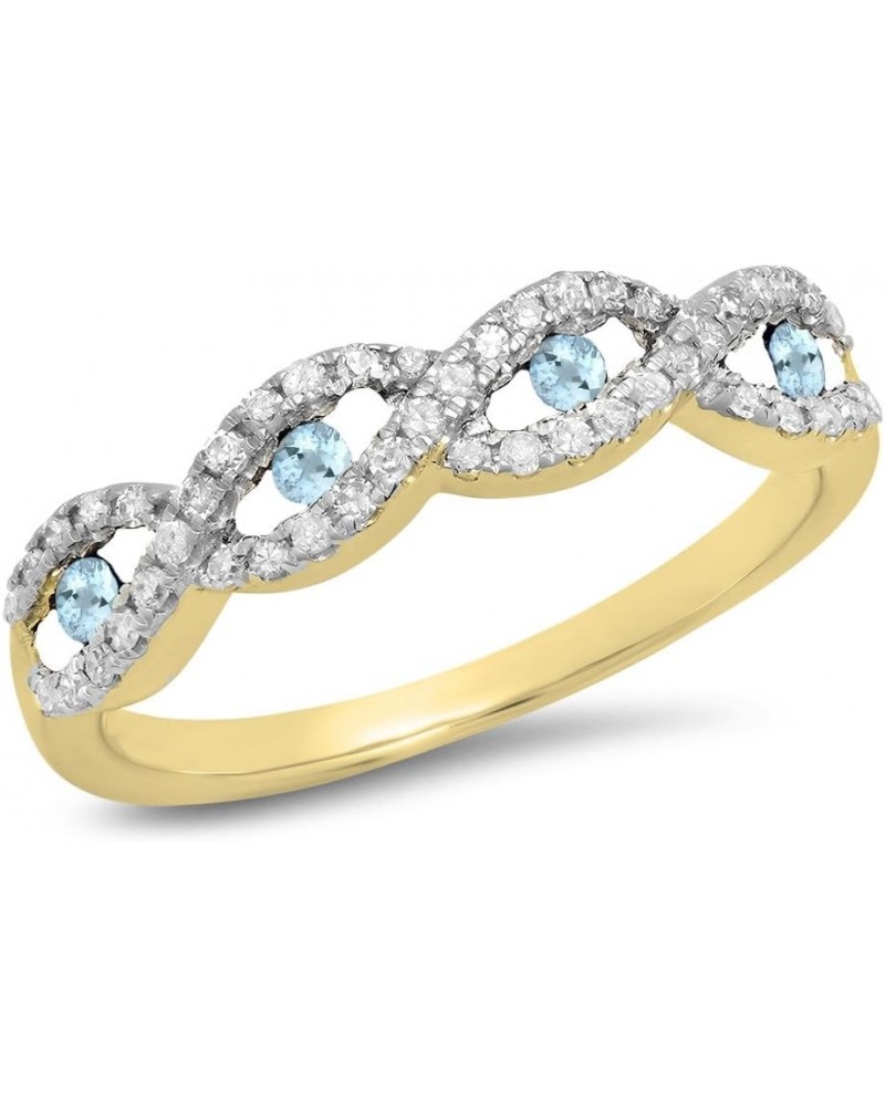 10K Gold Round Aquamarine & White Diamond Bridal Stackable Anniversary Wedding Band Swirl Ring Yellow Gold $95.49 Rings