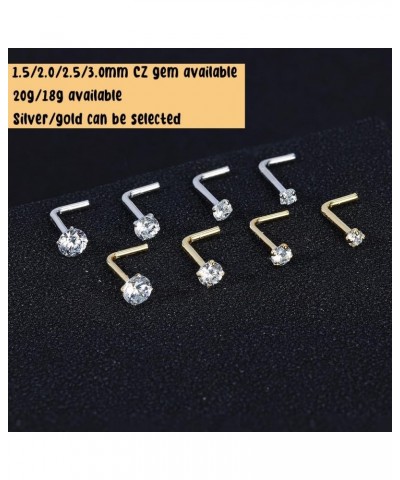 8Pcs Nose Rings Studs 316L Surgical Steel Nose Studs 1.5mm 2mm 2.5mm 3mm CZ Nostril Piercing Jewelry L Shaped Nose Rings for ...