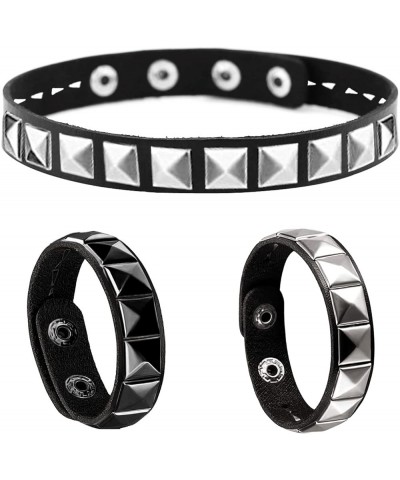 Pyramid Studded Choker Necklace and Bracelets for Men Women-80s Leather Wristband Wrist Cuff Armband Set -Punk Rock Emo Goth ...