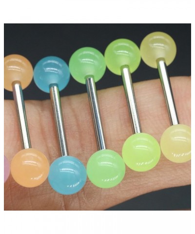 6pc GLOW IN THE DARK 14G Tongue Bar UV Acrylic Ball Capsule Multi Color Steel Bar Barbell Ring Piercing Jewelry Barbell Type ...