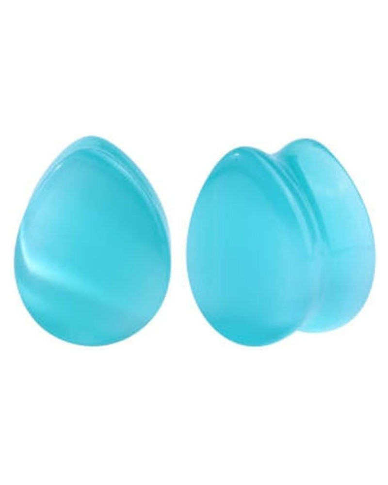 Pair of Aqua Blue Cat Eyes Stone Double Flare Teardrop Ear Plugs Expander Gauges 2ga - 1 inch E607 7/8 Inch(22mm) $11.44 Body...