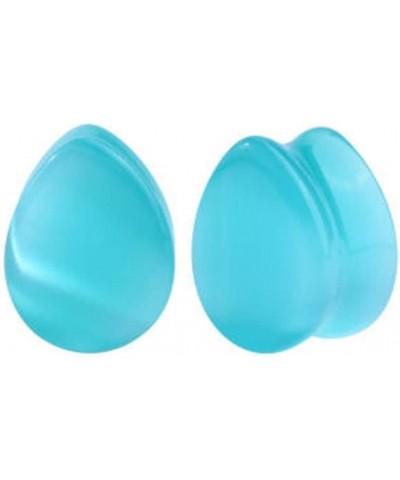 Pair of Aqua Blue Cat Eyes Stone Double Flare Teardrop Ear Plugs Expander Gauges 2ga - 1 inch E607 7/8 Inch(22mm) $11.44 Body...