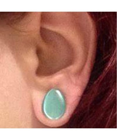 Pair of Aqua Blue Cat Eyes Stone Double Flare Teardrop Ear Plugs Expander Gauges 2ga - 1 inch E607 7/8 Inch(22mm) $11.44 Body...