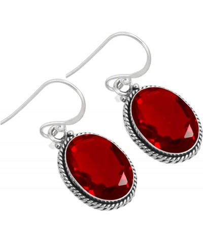 925 Sterling Silver Handmade Dangle Earring for Women Oval Gemstone Costume Silver Jewelry for Gift (98531_E) Ruby Simulated ...