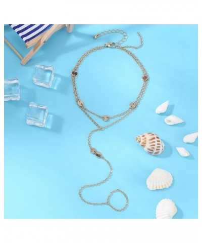 Crystal Anklet Color rock Hanging Bells Cute Charm Adjustable Beach Double Layer Foot Chain for Women Teen Girls 9 $9.00 Anklets