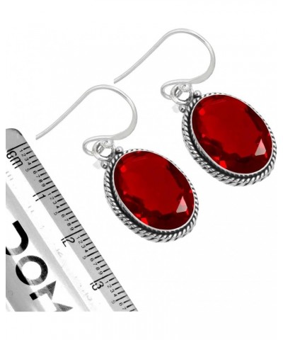 925 Sterling Silver Handmade Dangle Earring for Women Oval Gemstone Costume Silver Jewelry for Gift (98531_E) Ruby Simulated ...