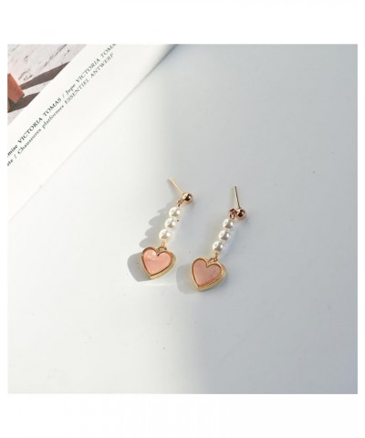 Long Tassel Love Pearl Earrings for Women Girls Sweet Lovely Pearls Pink Heart Drop Earrings Valentine'S Day Gifts A $8.69 Ea...