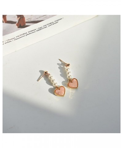 Long Tassel Love Pearl Earrings for Women Girls Sweet Lovely Pearls Pink Heart Drop Earrings Valentine'S Day Gifts A $8.69 Ea...