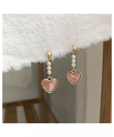 Long Tassel Love Pearl Earrings for Women Girls Sweet Lovely Pearls Pink Heart Drop Earrings Valentine'S Day Gifts A $8.69 Ea...