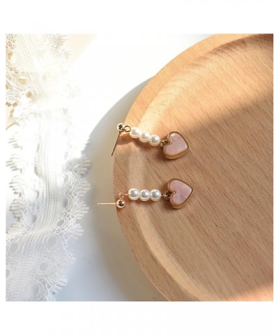 Long Tassel Love Pearl Earrings for Women Girls Sweet Lovely Pearls Pink Heart Drop Earrings Valentine'S Day Gifts A $8.69 Ea...