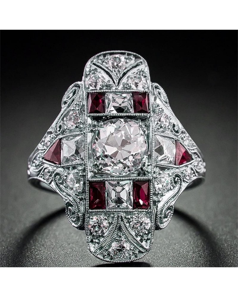 Fashion Luxury Topaz Ring 925 Sterling Silver CZ Vintage Court Style Sapphire Red Garnet Ring Hollow Flower Pattern Ring Eter...