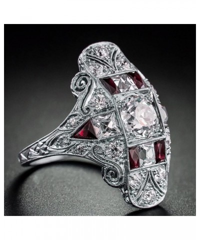 Fashion Luxury Topaz Ring 925 Sterling Silver CZ Vintage Court Style Sapphire Red Garnet Ring Hollow Flower Pattern Ring Eter...