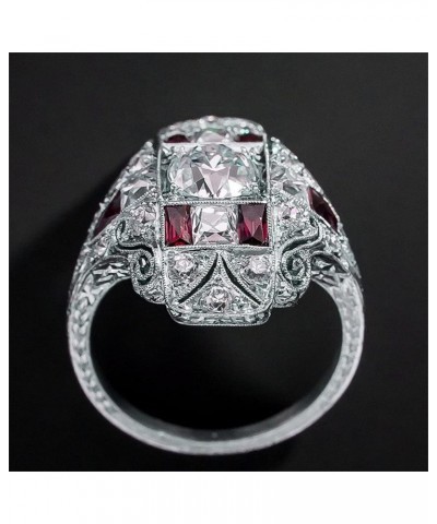 Fashion Luxury Topaz Ring 925 Sterling Silver CZ Vintage Court Style Sapphire Red Garnet Ring Hollow Flower Pattern Ring Eter...