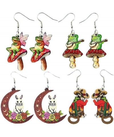 Easter Bunny Earrings Wooden Vintage Cat Frog Rabbit Mushroom Moon Flower Fun Earrings For Women Girl Spring Summer Jewelry A...