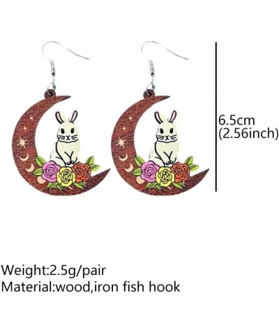 Easter Bunny Earrings Wooden Vintage Cat Frog Rabbit Mushroom Moon Flower Fun Earrings For Women Girl Spring Summer Jewelry A...