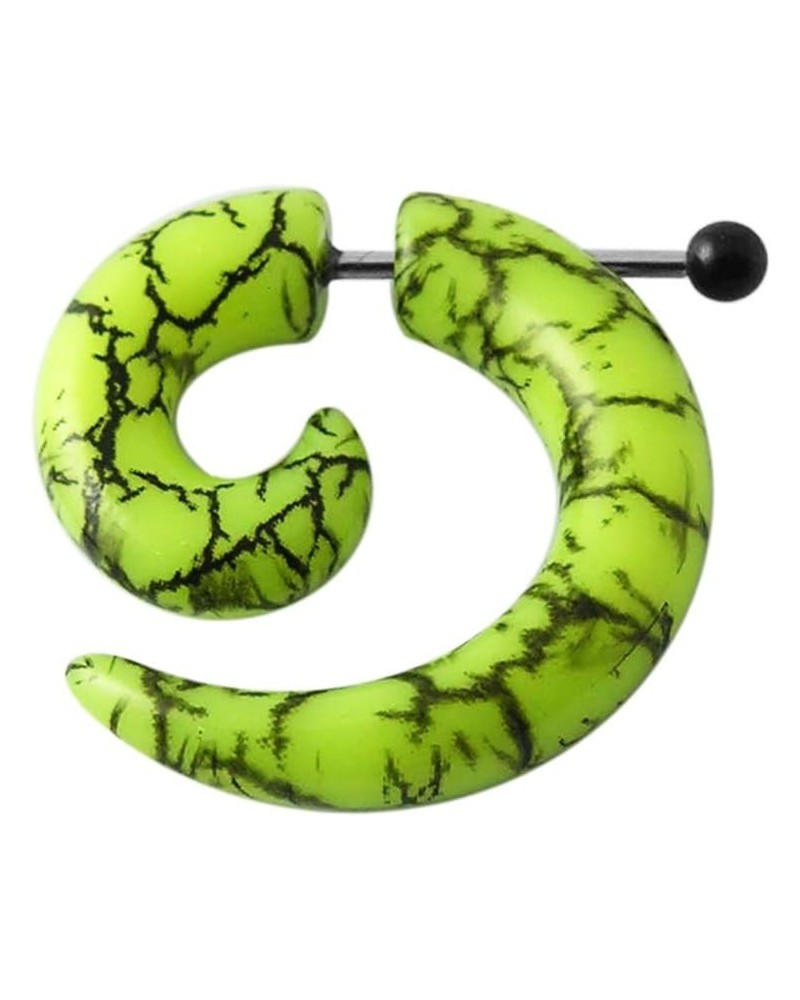 Black Marble Pattern on Green Acrylic Spiral with Surgical Steel Fake Gauge Ear Plugs - Sold by Piece 6.0 Millimeters $7.99 B...