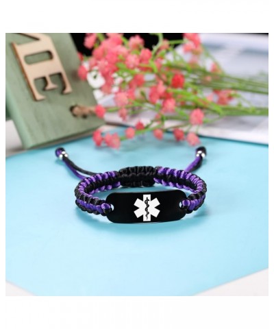 Medical Alert Bracelets for Women Personalized | Medical Alert ID Bracelets | Tow-Tone Polyester Rope Handmade Braided Emerge...