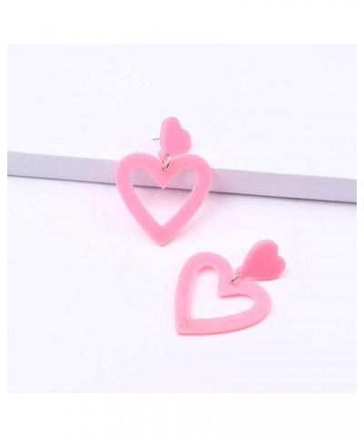 3-4 Pairs 80s Women Colors Retro Earrings Geometric Dangle Neon Earrings for Party Costume Accessory Pink Heart $5.50 Earrings