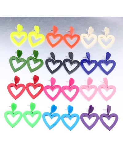 3-4 Pairs 80s Women Colors Retro Earrings Geometric Dangle Neon Earrings for Party Costume Accessory Pink Heart $5.50 Earrings