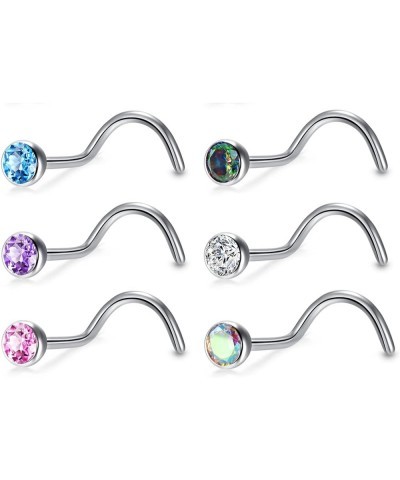 6pcs G23 Titanium Nose Studs 18G 20G Screw Nose Ring Press Fit 2mm 2.5mm 3mm Piercing Jewelry for Sensitive Skin 18G 3.0mm CZ...