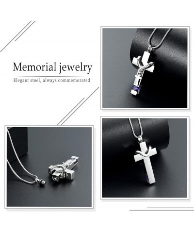 Forever in My Heart Birthstone Personalized Double Cross Urn Pendant Cremation Jewelry for Ashes Cross Ashes Keepsake Silver-...