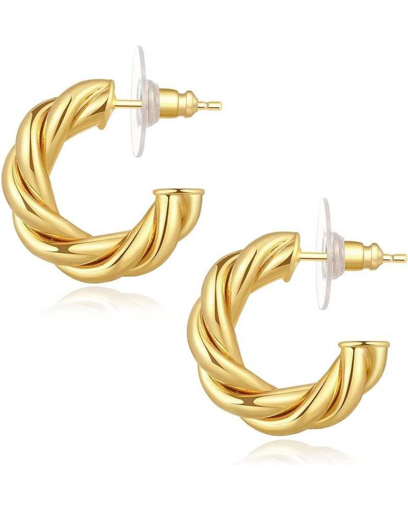 Twisted Gold Hoop Earrings for Women, Thick Chunky Hoops Hypoallergenic Vintage Twist Earings Big C Gold-20MM-Open hoop $8.39...