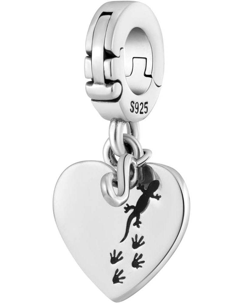 Animal Footprints Always in My Heart Heart Open Clasp Clip On Pendant 925 Sterling Silver Charm For Pandora & Other Charm Bra...