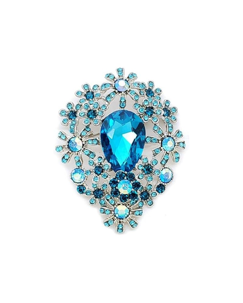 Women's Fashion Glass Crystal Flower Cluster Statement Brooch Pin Aqua Blue + Silver Tone $8.79 Brooches & Pins