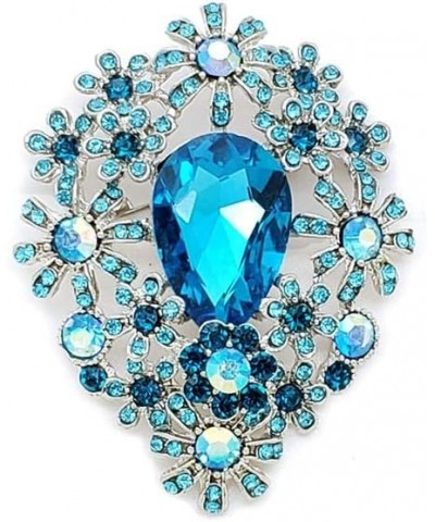 Women's Fashion Glass Crystal Flower Cluster Statement Brooch Pin Aqua Blue + Silver Tone $8.79 Brooches & Pins