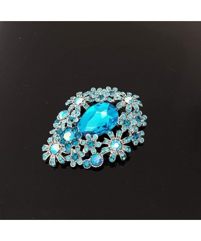 Women's Fashion Glass Crystal Flower Cluster Statement Brooch Pin Aqua Blue + Silver Tone $8.79 Brooches & Pins