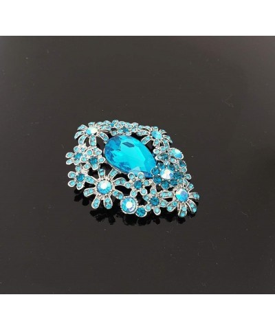 Women's Fashion Glass Crystal Flower Cluster Statement Brooch Pin Aqua Blue + Silver Tone $8.79 Brooches & Pins