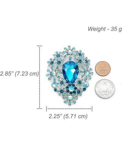 Women's Fashion Glass Crystal Flower Cluster Statement Brooch Pin Aqua Blue + Silver Tone $8.79 Brooches & Pins