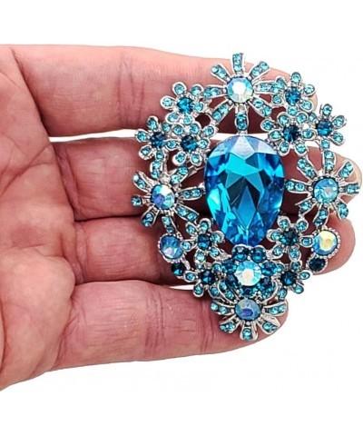 Women's Fashion Glass Crystal Flower Cluster Statement Brooch Pin Aqua Blue + Silver Tone $8.79 Brooches & Pins