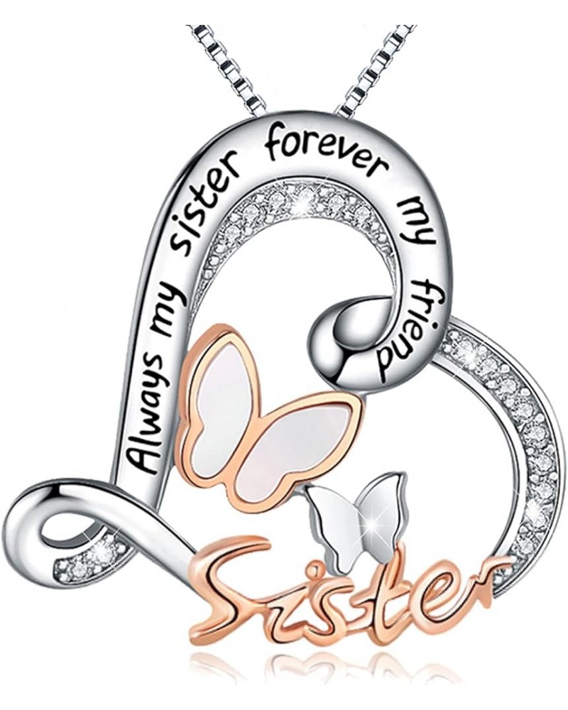 Daughter/Sister Necklace S925 Sterling Silver Always My Daughter/Sister Forever My Friend Love Heart Butterfly Mother Daughte...