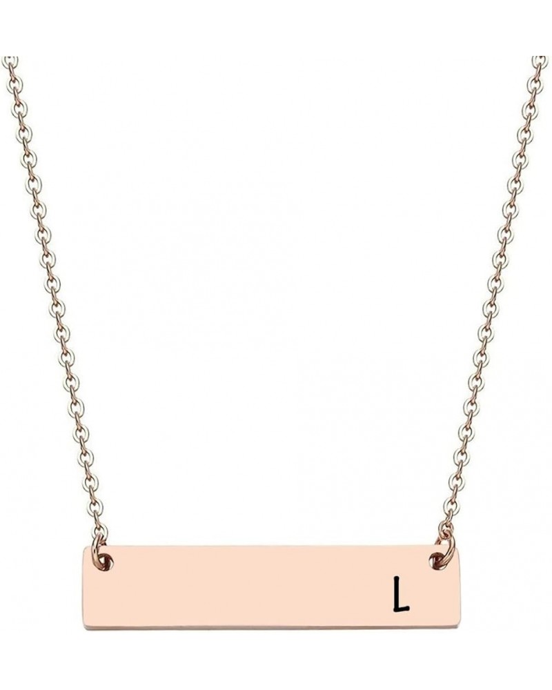 Silver & Rose Gold Initial Bar Necklace Engraved Name Bar Pendant Wedding Initial Bridesmaid Gift L - Rose Gold $10.25 Necklaces