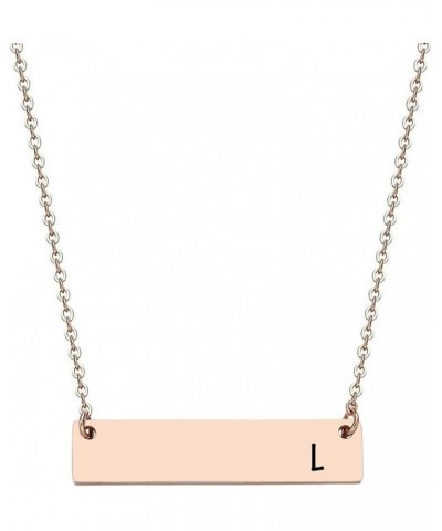 Silver & Rose Gold Initial Bar Necklace Engraved Name Bar Pendant Wedding Initial Bridesmaid Gift L - Rose Gold $10.25 Necklaces