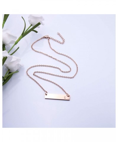 Silver & Rose Gold Initial Bar Necklace Engraved Name Bar Pendant Wedding Initial Bridesmaid Gift L - Rose Gold $10.25 Necklaces