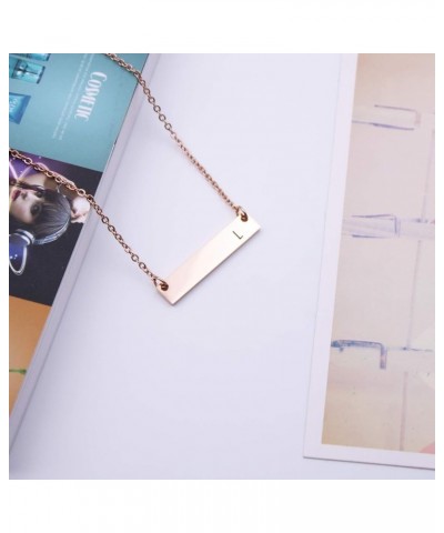 Silver & Rose Gold Initial Bar Necklace Engraved Name Bar Pendant Wedding Initial Bridesmaid Gift L - Rose Gold $10.25 Necklaces