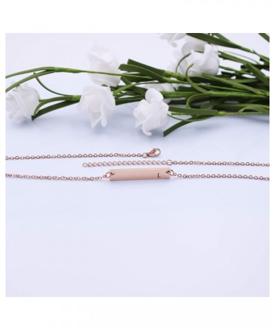 Silver & Rose Gold Initial Bar Necklace Engraved Name Bar Pendant Wedding Initial Bridesmaid Gift L - Rose Gold $10.25 Necklaces