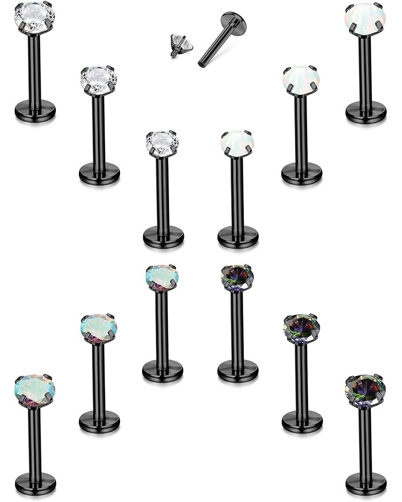 12PCS 16G Lip Rings Helix Tragus Earrings Stainless Steel Internally Threaded Labret Studs Cartilage 2/3/4MM Clear CZ/Opal Ea...