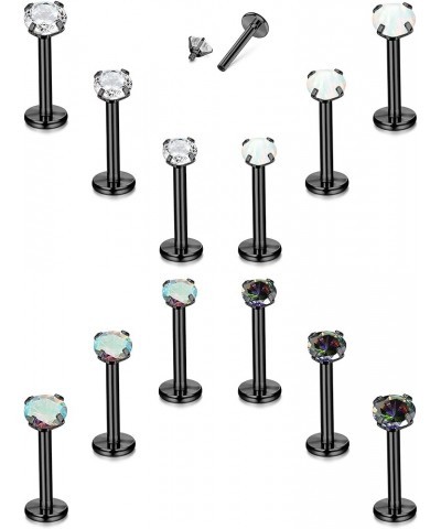 12PCS 16G Lip Rings Helix Tragus Earrings Stainless Steel Internally Threaded Labret Studs Cartilage 2/3/4MM Clear CZ/Opal Ea...