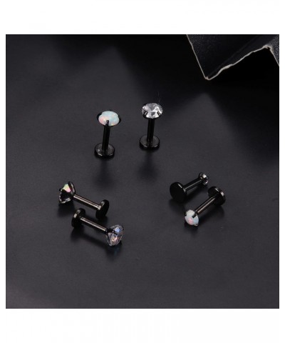 12PCS 16G Lip Rings Helix Tragus Earrings Stainless Steel Internally Threaded Labret Studs Cartilage 2/3/4MM Clear CZ/Opal Ea...