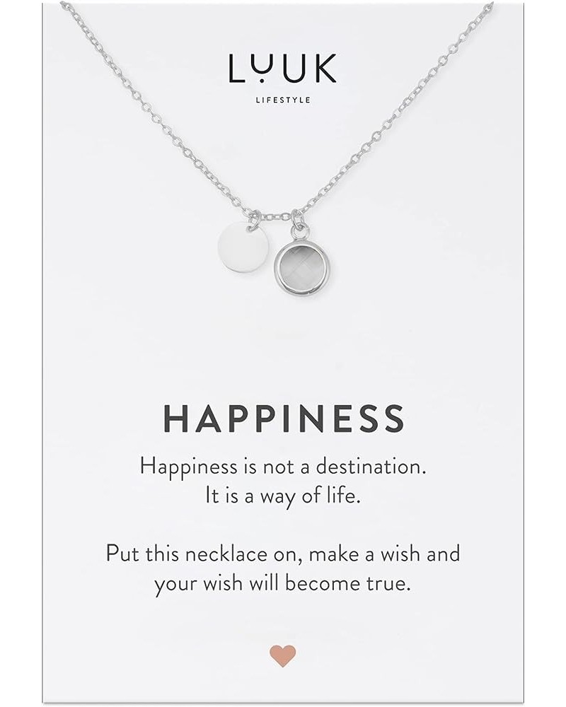 Stainless steel necklaces with colored glass crystal pendant, HAPPINESS card, women's jewelry, minimalist design, gift idea, ...