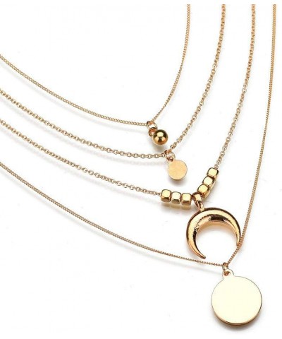 Women Multi-Layer Necklace Moon Pendant Necklace Fashion Jewelry (Gold, One Size) Gold One Size $6.15 Necklaces