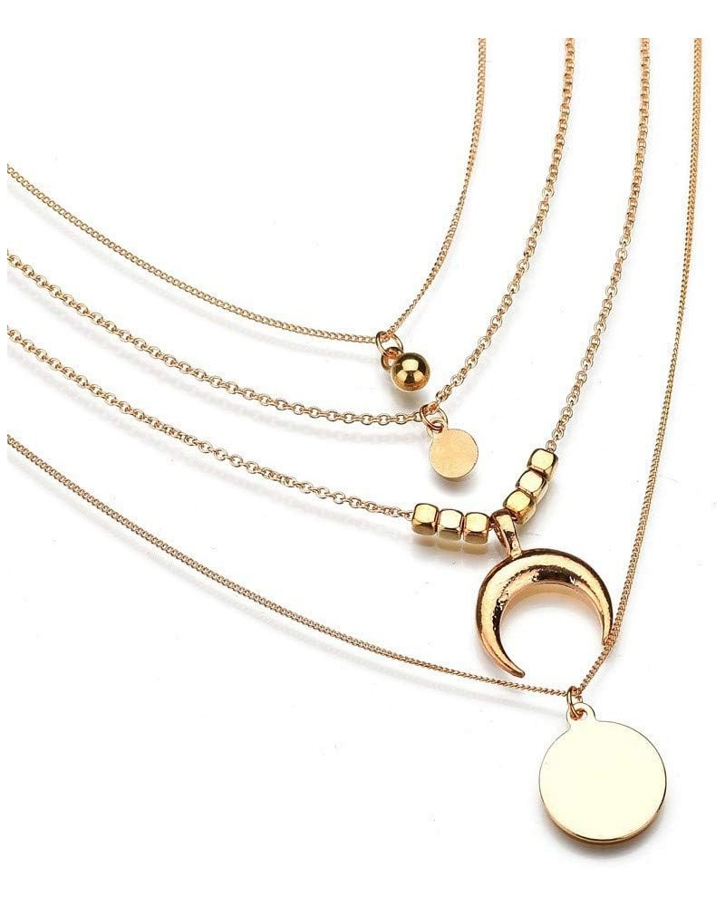 Women Multi-Layer Necklace Moon Pendant Necklace Fashion Jewelry (Gold, One Size) Gold One Size $6.15 Necklaces